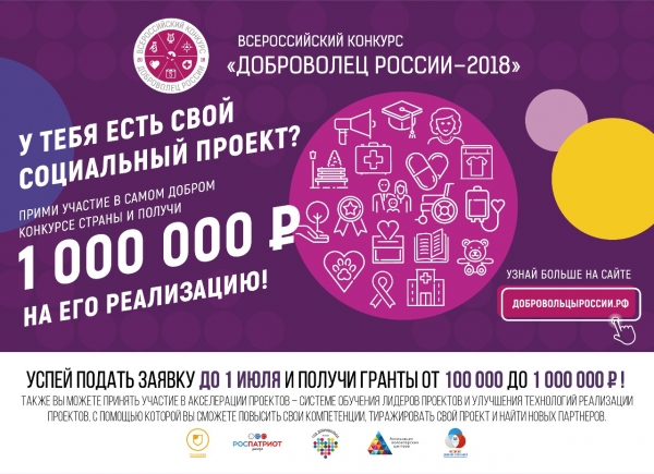 волонтеров и добровольцев приглашают к участию во всероссийском конкурсе «доброволец россии – 2018»