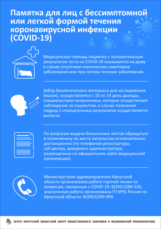памятка для лиц с бессимптомной или лёгкой формой течения covid-19